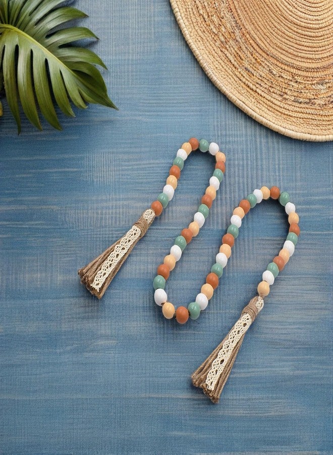 TOPPERFUN Lace Twine Tassel Beads, 42.4x0.8in Country Style Colorful Wood Beads String, Large Antique Wood s Prayer s, Tassel Rope Tray Decorative s Garland Rosary s Rope - Image 4